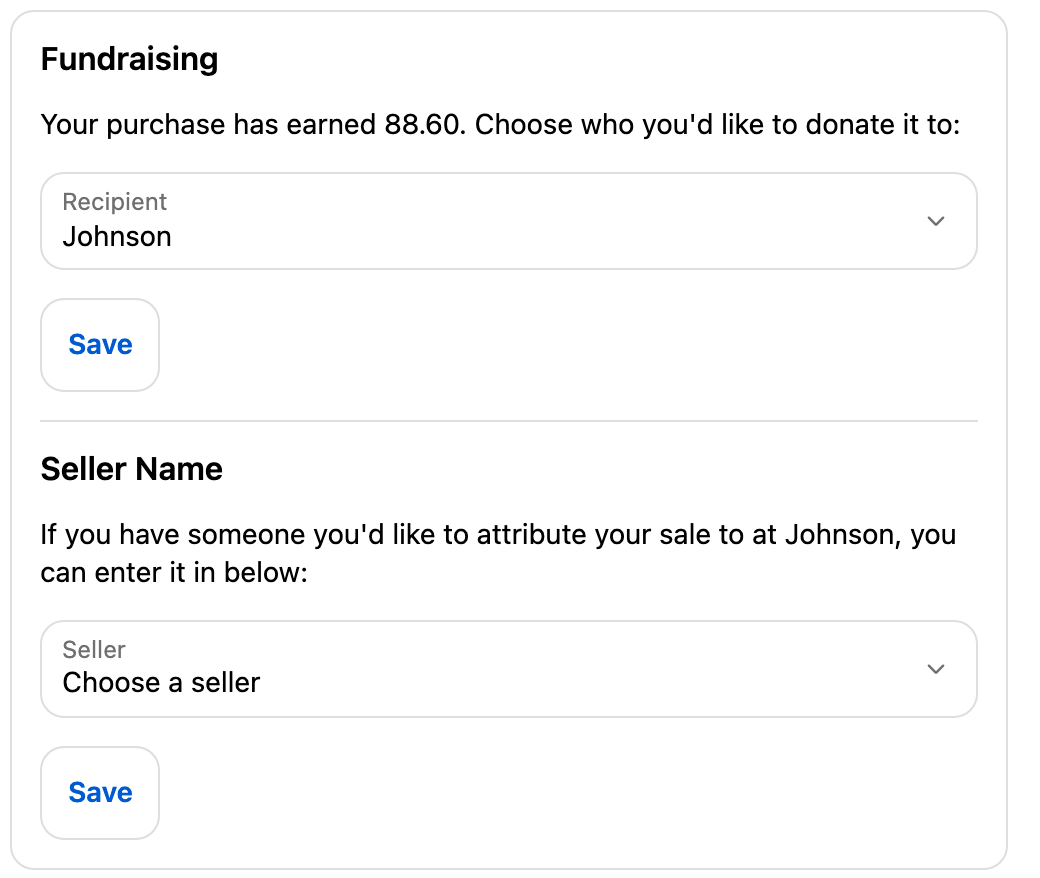 Seller dropdown on the thank-you page