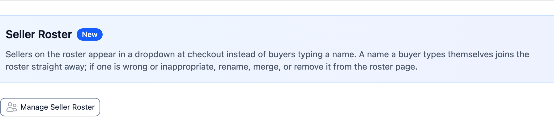 Seller Roster section on the recipient page